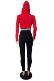 Red Sportswear Letter Print O Neck Long Sleeve Two Pieces