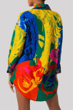 Multicolor Fashion Casual Print Basic Turndown Collar Tops