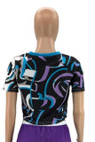 Black Fashion Casual Print Basic O Neck Tops
