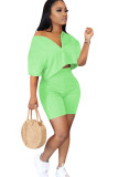 Light Green Fashion adult Ma'am Street Patchwork Solid Two Piece Suits pencil Short Sleeve Two Pieces