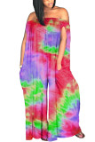 Red Polyester Fashion adult Ma'am Street One word collar Print Tie Dye Plus Size