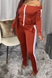 Green Sexy Patchwork Slit Bateau Neck Long Sleeve Two Pieces