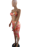Yellow Sexy Print Patchwork Spaghetti Strap Sleeveless Two Pieces