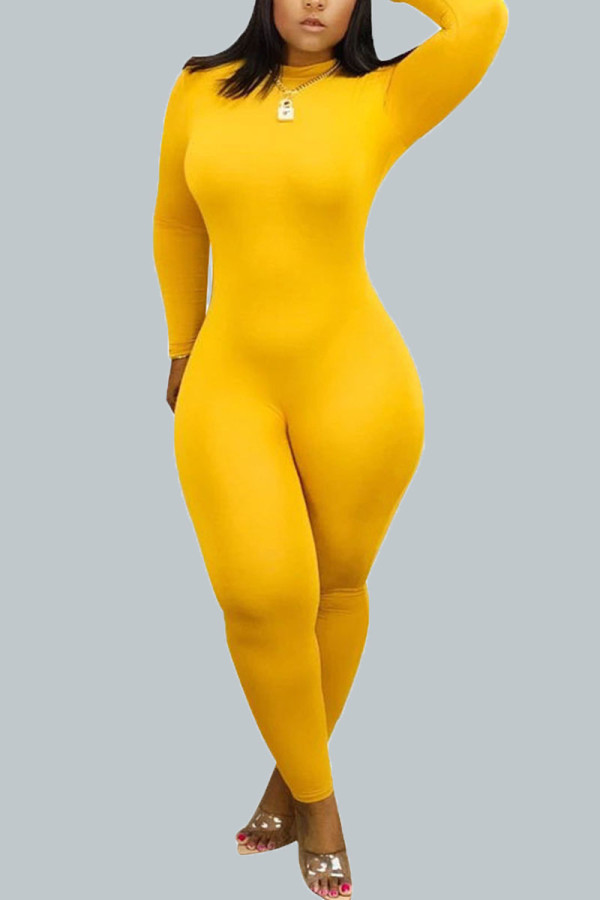 Yellow Sexy Print O Neck Regular Jumpsuits