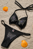 Pink Sexy Print Sequins Split Joint Swimwears