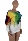 White Sexy Print Patchwork One Shoulder Tops