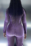 Purple Fashion Casual Solid Basic Turndown Collar Regular Jumpsuits