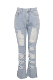Black Casual Patchwork Ripped Mid Waist Boot Cut Denim Jeans