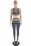 Red Sexy Casual Print Backless U Neck Sleeveless Two Pieces