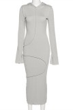 Grey Fashion Casual Solid Basic Hooded Collar Long Sleeve Dresses