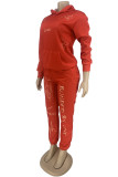 Red Street Sportswear Print Hooded Collar Long Sleeve Two Pieces