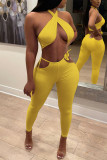 Red Fashion Sexy Solid Backless Halter Sleeveless Two Pieces