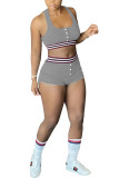 Grey Fashion adult Ma'am Street Patchwork Two Piece Suits pencil Sleeveless Two Pieces