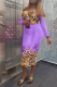 Blue Purple Sexy Leopard Bandage Patchwork V Neck Long Sleeve Two Pieces