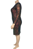 As Show Polyester Sexy O Neck Sequin Solid Sequined Plus Size Dresses