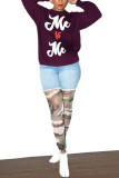 Purple Fashion Casual Print Basic O Neck Tops