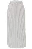 White Polyester Elastic Fly Mid Solid Asymmetrical Draped Pleated skirt Skirts