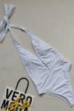Blue Sexy Striped Solid Cross Straps Swimwears
