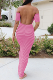 Pink Sexy Print Patchwork Off the Shoulder Pencil Skirt Dresses