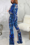 multicolor Fashion Sexy Print Polyester Long Sleeve Turndown Collar Jumpsuits
