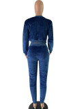 Blue Polyester Casual Two Piece Suits Patchwork pencil Long Sleeve Two-piece Pants Set