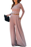 Pink Fashion Casual Solid Two Piece Suits Loose Long Sleeve Two Pieces