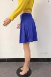 Blue Elastic Fly Sleeveless High Solid Patchwork Draped Pleated skirt shorts Skirts