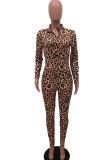 Leopard print Milk Silk Fashion Casual adult Ma'am Leopard Two Piece Suits pencil Long Sleeve Two Pieces