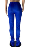 Blue Fashion Casual Adult Print Ripped Slit Fold Pants Skinny Bottoms