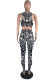 Red Sexy Casual Print Backless U Neck Sleeveless Two Pieces