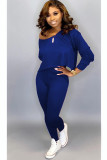 Blue Celebrities Solid Two Piece Suits pencil Long Sleeve Two-piece Pants Set