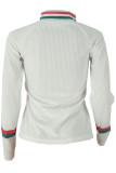 White O Neck Long Sleeve Print Patchwork Long Sleeve Tops