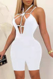Pink Fashion Sexy Solid Hollowed Out Backless Spaghetti Strap Skinny Romper