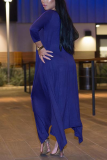 Deep Blue Sexy Solid Split Joint O Neck Irregular Dress Dresses