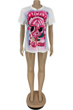 White Fashion Casual Print Basic O Neck T-Shirts