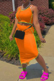Orange Sexy Casual Solid Split Joint Spaghetti Strap Sleeveless Two Pieces