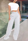 Grey Fashion Casual Solid Split Joint Regular High Waist Trousers