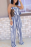 Orange Fashion Casual Striped Patchwork Milk. Sleeveless Wrapped Jumpsuits