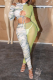 Green Sexy Camouflage Print See-through Mesh Half A Turtleneck Long Sleeve Two Pieces