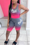 Blue Fashion Casual Letter Printed Sports Set