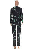 Black Sexy Print Two Piece Suits pencil Long Sleeve Two-piece Pants Set