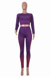 Purple Casual Solid Patchwork O Neck Long Sleeve Two Pieces