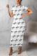 White Fashion Casual Print Basic O Neck Short Sleeve Dress Dresses