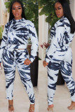 Blue Fashion Sexy adult Ma'am Print Two Piece Suits pencil Long Sleeve Two Pieces