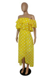 Yellow Sexy Casual Dot Print Backless Off the Shoulder Irregular Dress Dresses