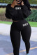Black Fashion Sexy Adult Polyester Letter Embroidered Letter O Neck Long Sleeve Regular Sleeve Regular Two Pieces