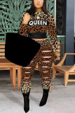 Leopard Print Sexy Print Hollowed Out O Neck Plus Size