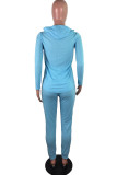 Light Blue Street Solid Split Joint Hooded Collar Long Sleeve Two Pieces