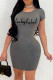Grey Fashion Casual Print Basic O Neck Short Sleeve Dress