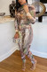 Grey Sexy Print Patchwork Turtleneck Long Sleeve Two Pieces
